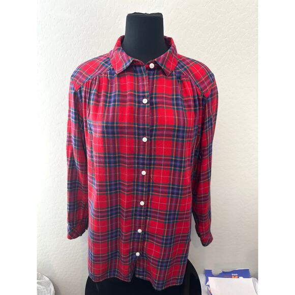 J. JILL | Petite Red Plaid Button Up Long Sleeve Shirt Top | XL - Picture 2 of 7